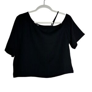 MELROSE MARKET Black Asymmetrical Strap Crop Top Women's Size M